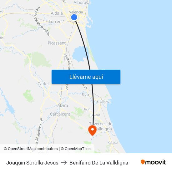 Joaquín Sorolla-Jesús to Benifairó De La Valldigna map