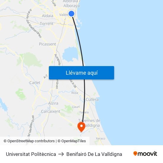 Universitat Politècnica to Benifairó De La Valldigna map