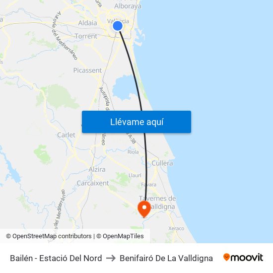 Estació Del Nord - Bailén to Benifairó De La Valldigna map