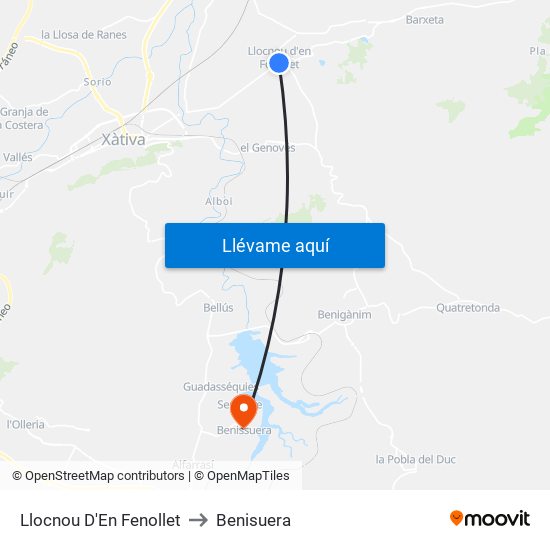 Llocnou D'En Fenollet to Benisuera map