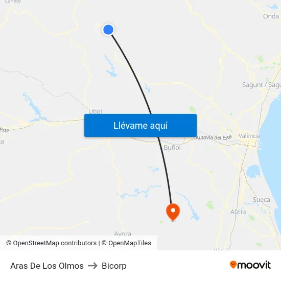 Aras De Los Olmos to Bicorp map