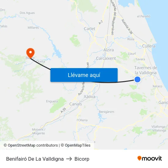 Benifairó De La Valldigna to Bicorp map