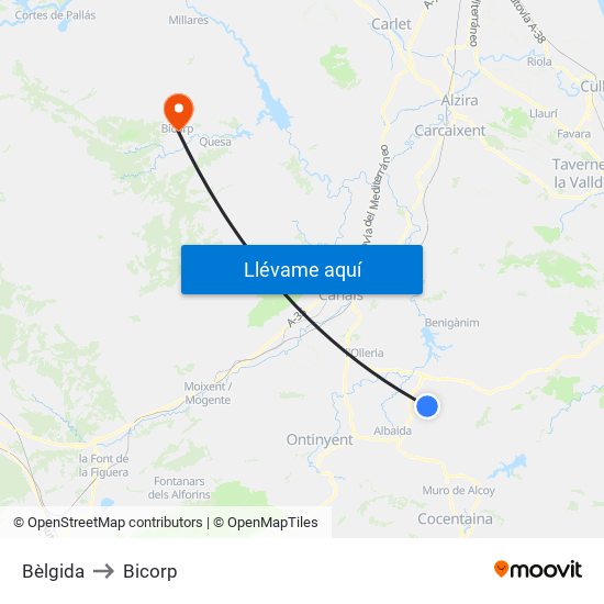 Bèlgida to Bicorp map