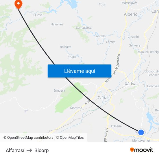 Alfarrasí to Bicorp map