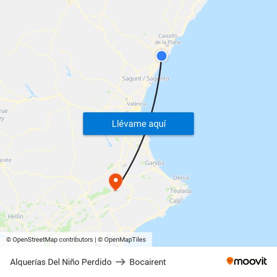 Alquerías Del Niño Perdido to Bocairent map