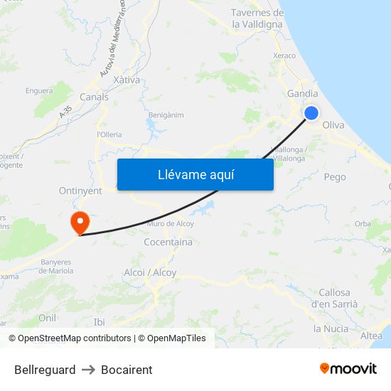 Bellreguard to Bocairent map