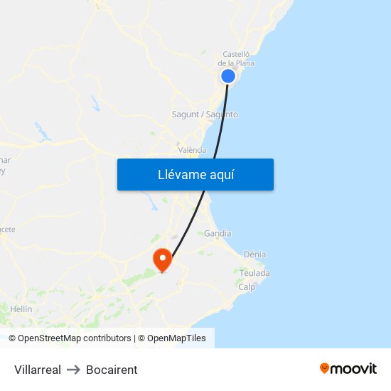 Villarreal to Bocairent map