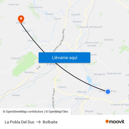 La Pobla Del Duc to Bolbaite map