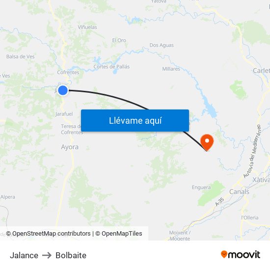 Jalance to Bolbaite map