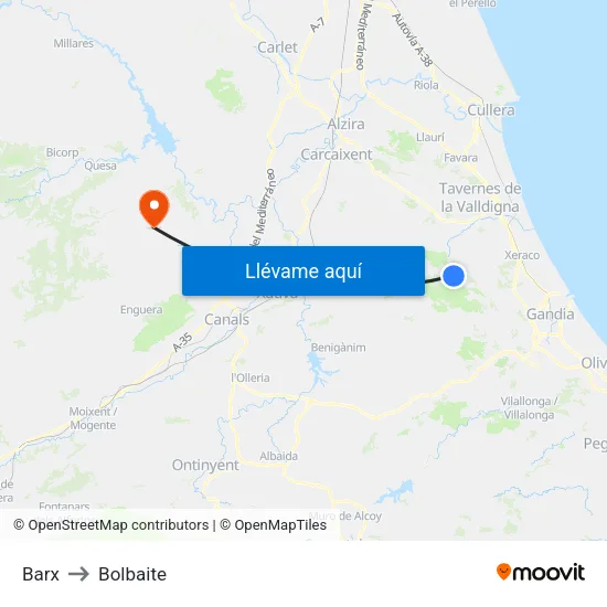 Barx to Bolbaite map