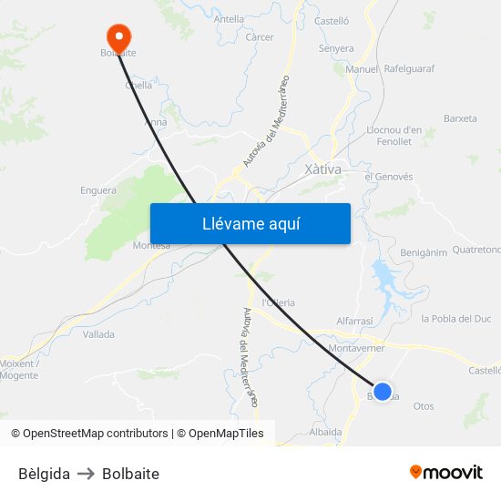 Bèlgida to Bolbaite map