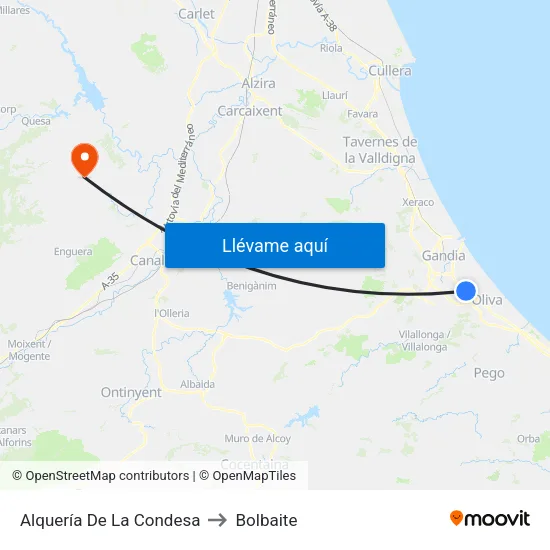 Alquería De La Condesa to Bolbaite map