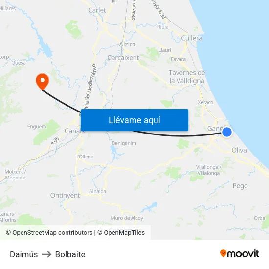 Daimús to Bolbaite map