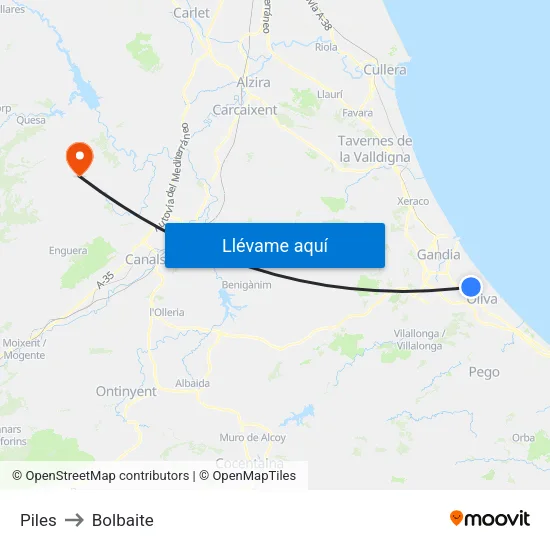 Piles to Bolbaite map