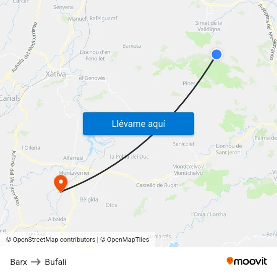 Barx to Bufali map