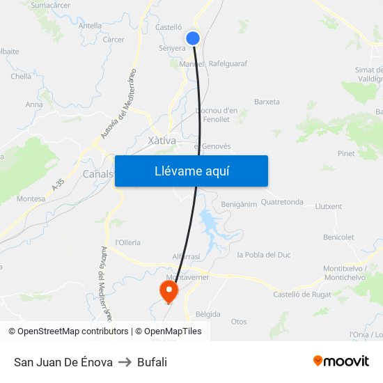 San Juan De Énova to Bufali map