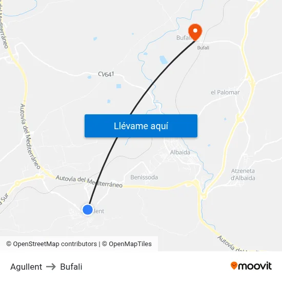Agullent to Bufali map