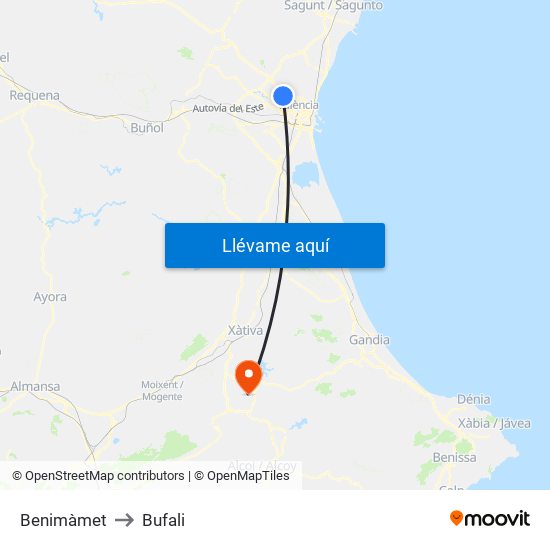 Benimàmet to Bufali map