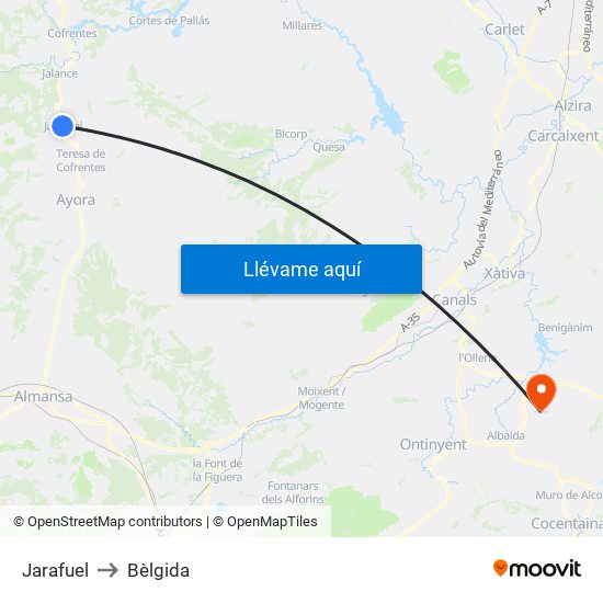 Jarafuel to Bèlgida map
