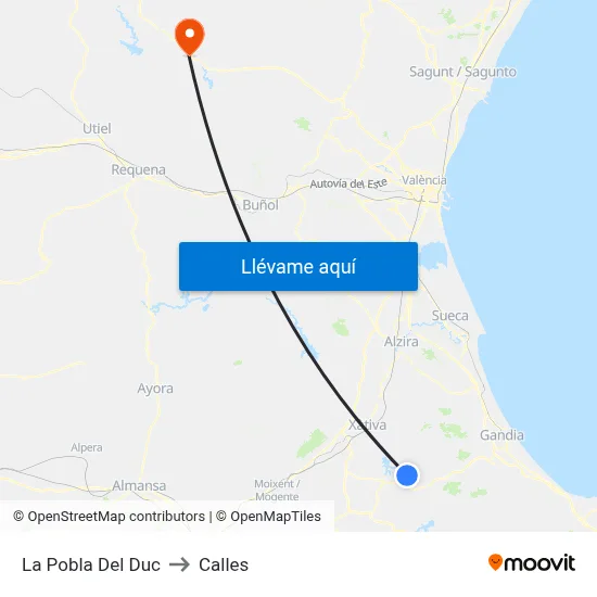 La Pobla Del Duc to Calles map