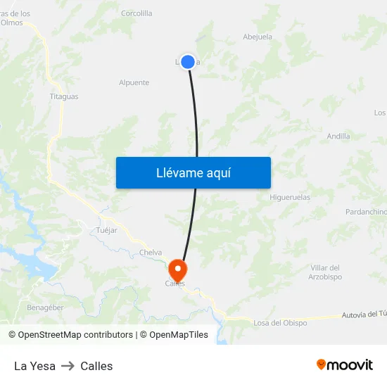 La Yesa to Calles map