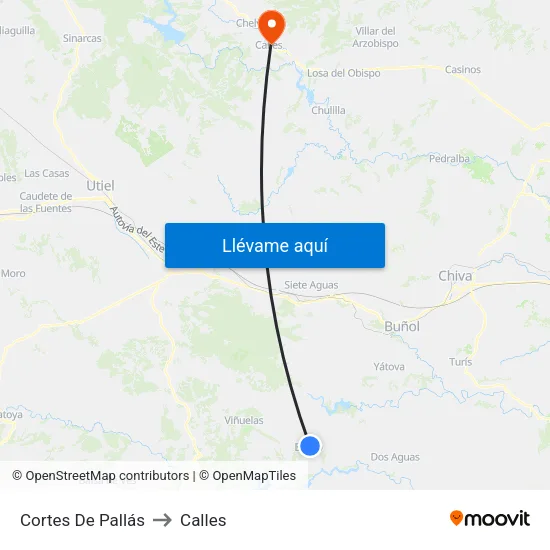 Cortes De Pallás to Calles map