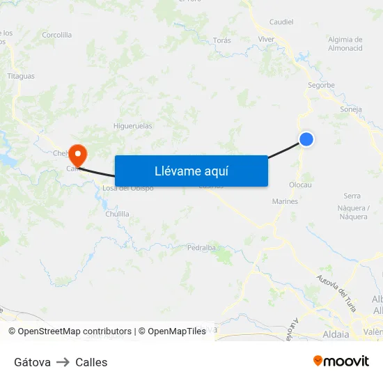 Gátova to Calles map