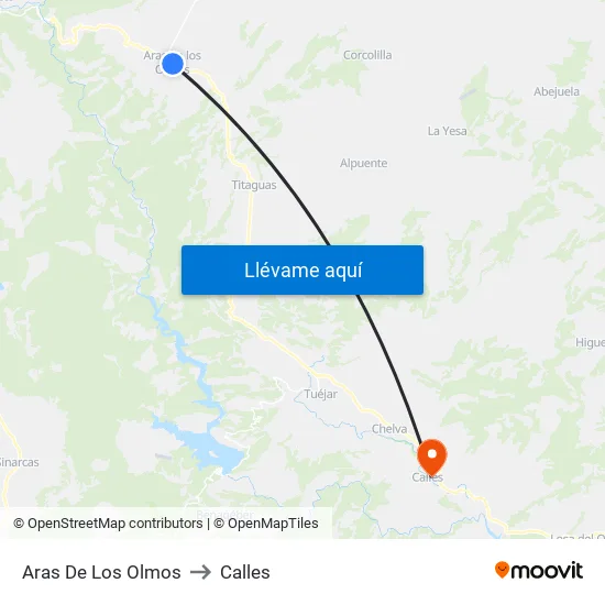 Aras De Los Olmos to Calles map