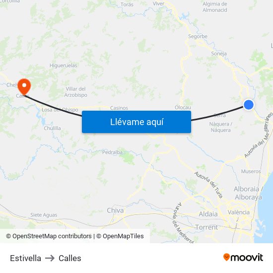 Estivella to Calles map