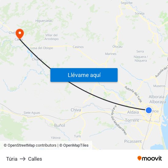 Túria to Calles map