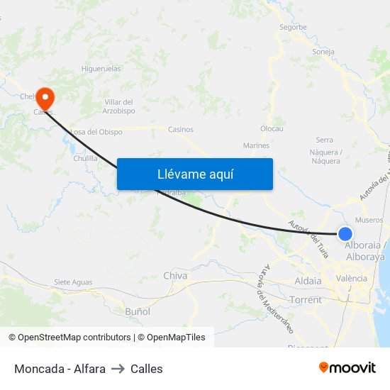 Moncada - Alfara to Calles map