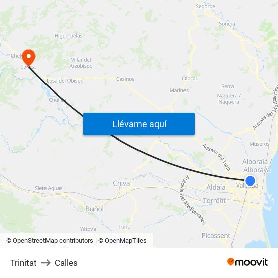 Trinitat to Calles map