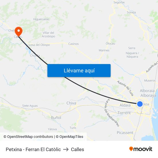 Petxina - Ferran El Catòlic to Calles map