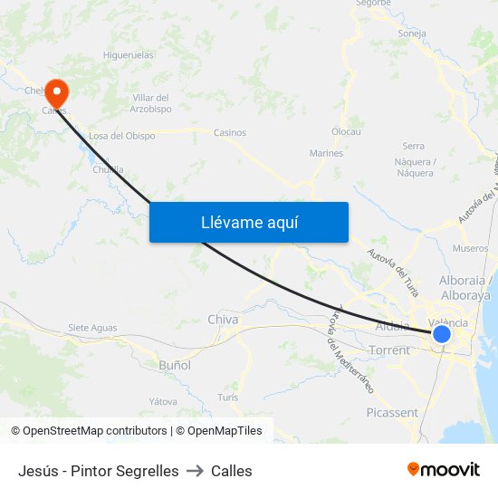 Jesús - Pintor Segrelles to Calles map