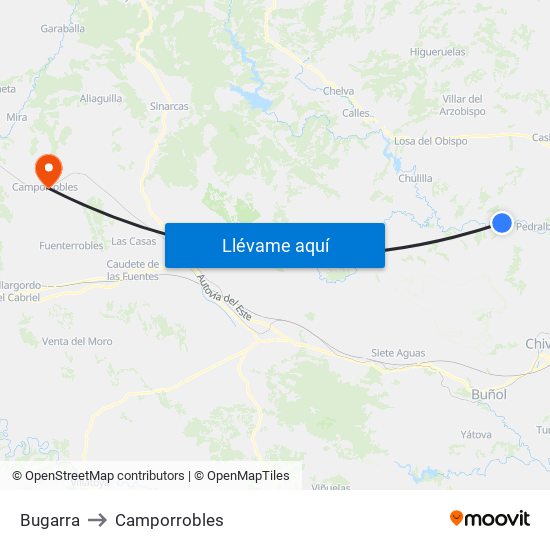 Bugarra to Camporrobles map
