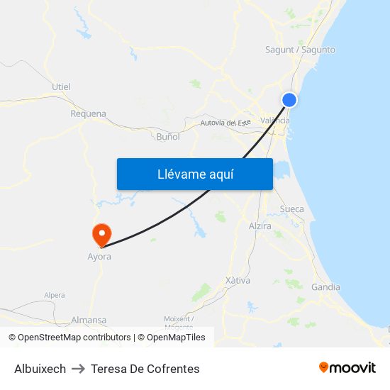 Albuixech to Teresa De Cofrentes map