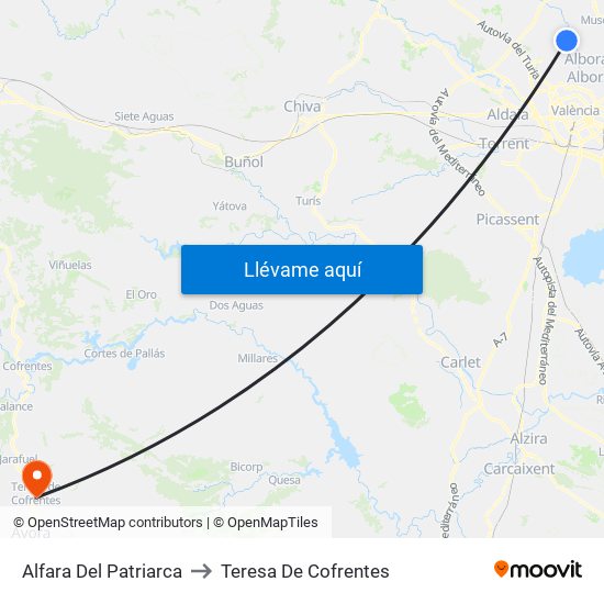 Alfara Del Patriarca to Teresa De Cofrentes map
