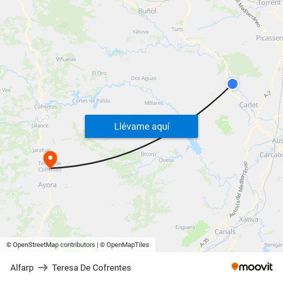 Alfarp to Teresa De Cofrentes map