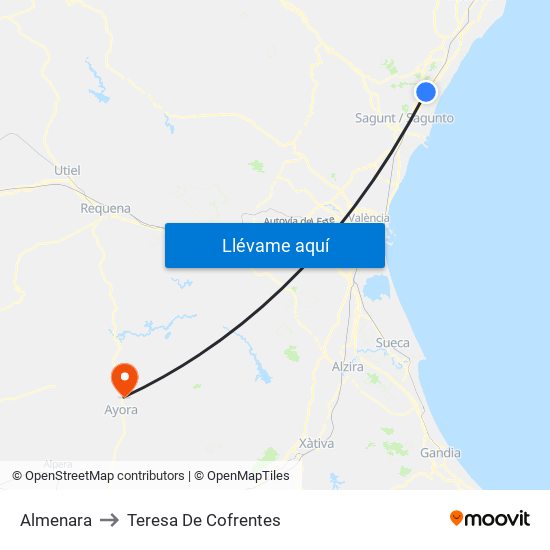 Almenara to Teresa De Cofrentes map
