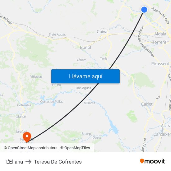 L'Eliana to Teresa De Cofrentes map