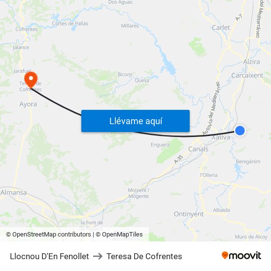 Llocnou D'En Fenollet to Teresa De Cofrentes map