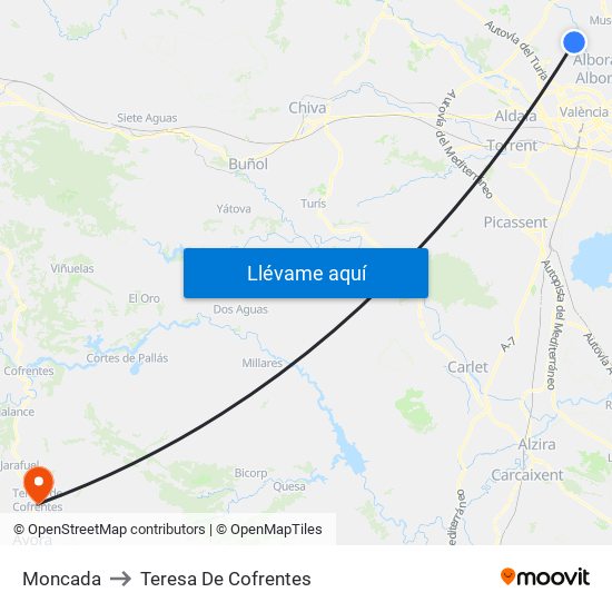 Moncada to Teresa De Cofrentes map