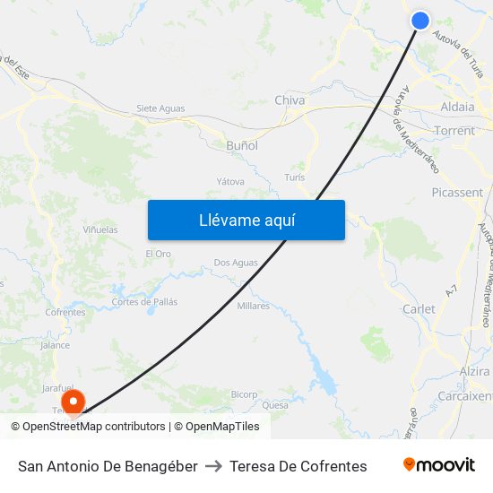 San Antonio De Benagéber to Teresa De Cofrentes map