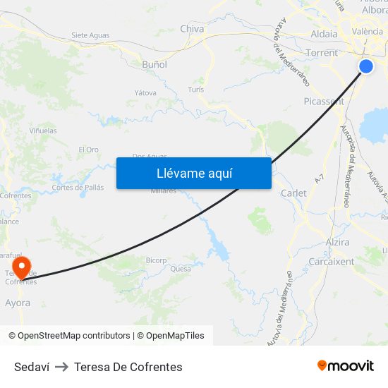 Sedaví to Teresa De Cofrentes map