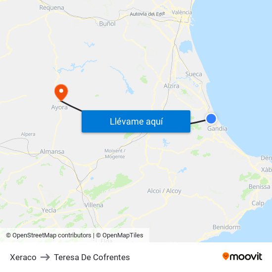 Xeraco to Teresa De Cofrentes map