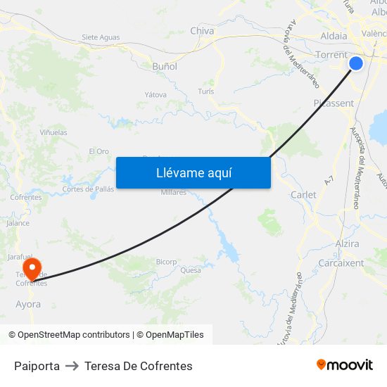 Paiporta to Teresa De Cofrentes map