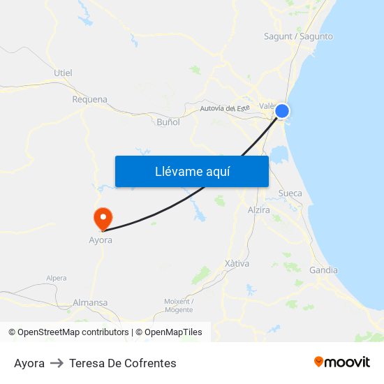 Ayora to Teresa De Cofrentes map