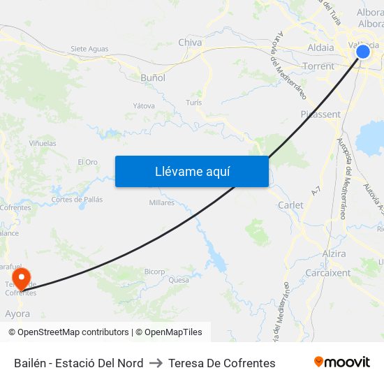 Estació Del Nord - Bailén to Teresa De Cofrentes map