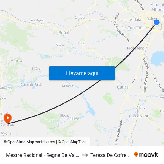 Mestre Racional - Regne De València to Teresa De Cofrentes map