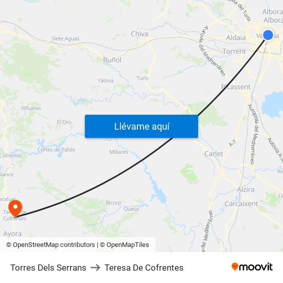Torres Dels Serrans to Teresa De Cofrentes map